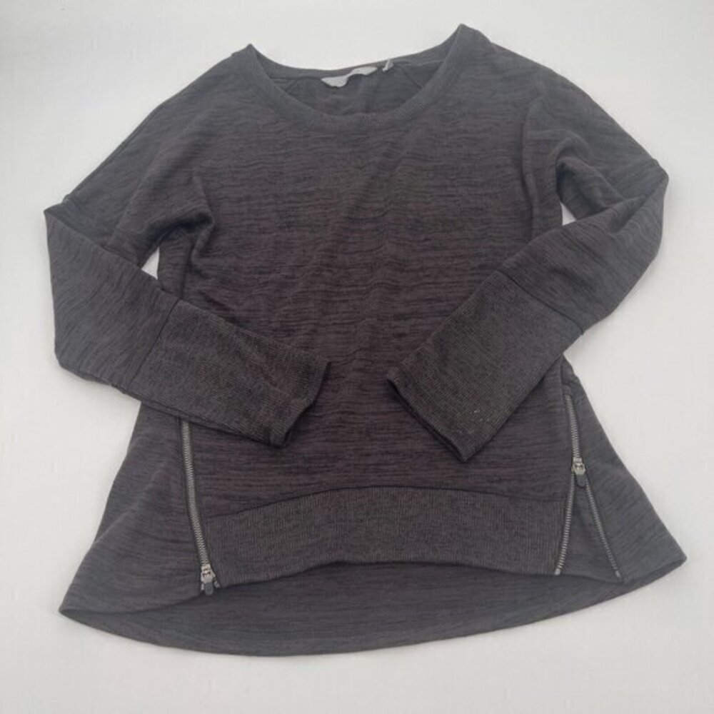 Athleta Womens Sweater Small Black Gray Marled Casual Pullover Zippers Knit